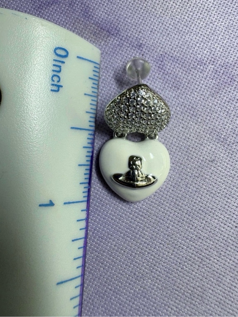 White Heart Drop Earrings with Crystal Pavé Tops - Picture 4 of 4